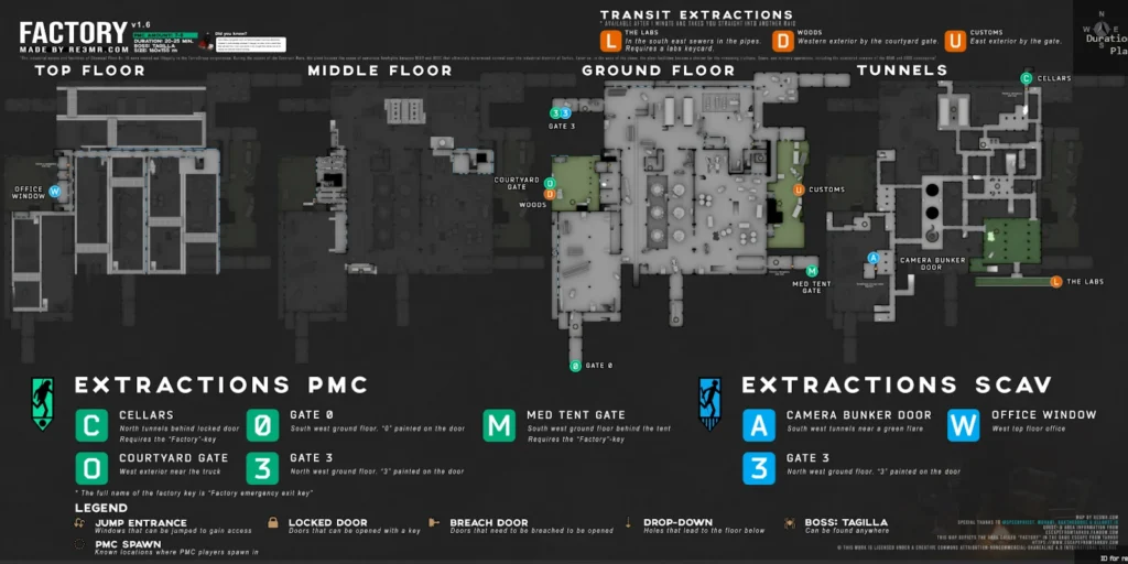 eft factory spawns and layout