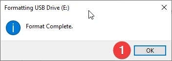 Successfully formatted USB Stick dialog
