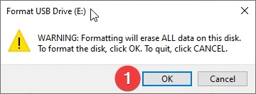 Format USB Stick Warning Dialog