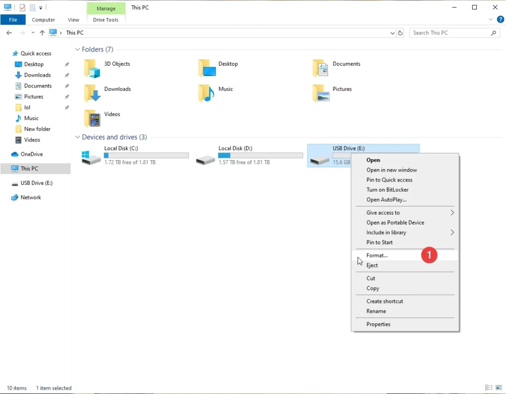 Windows Select USB Stick to Format