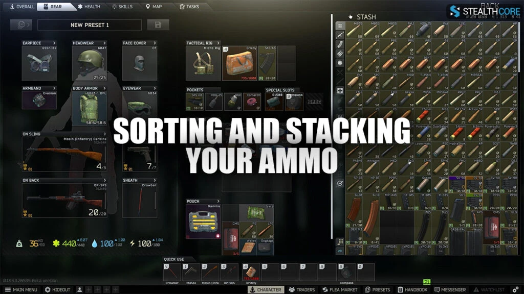 sort stack ammo